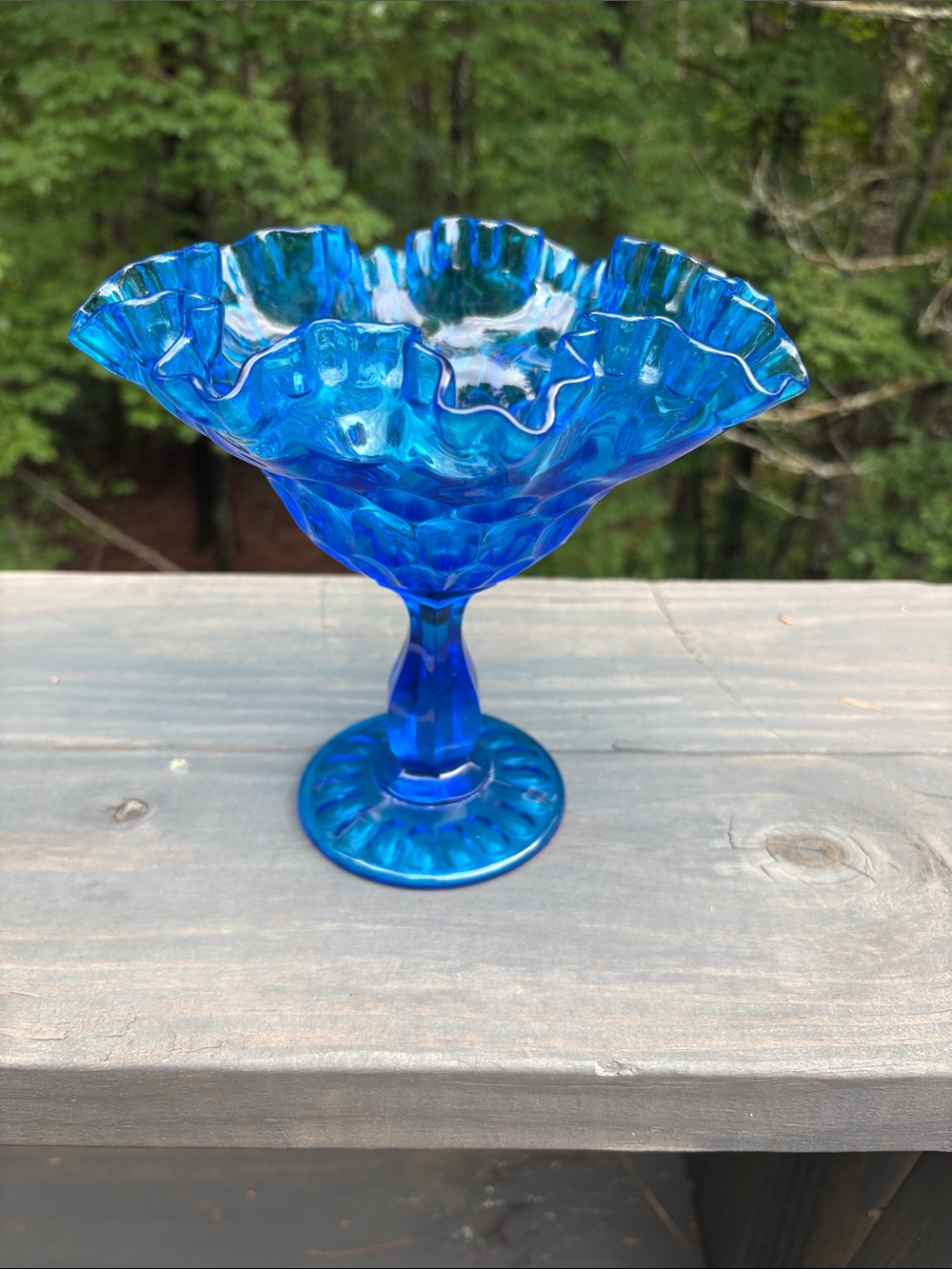 Fenton Blue Ruffled Compote